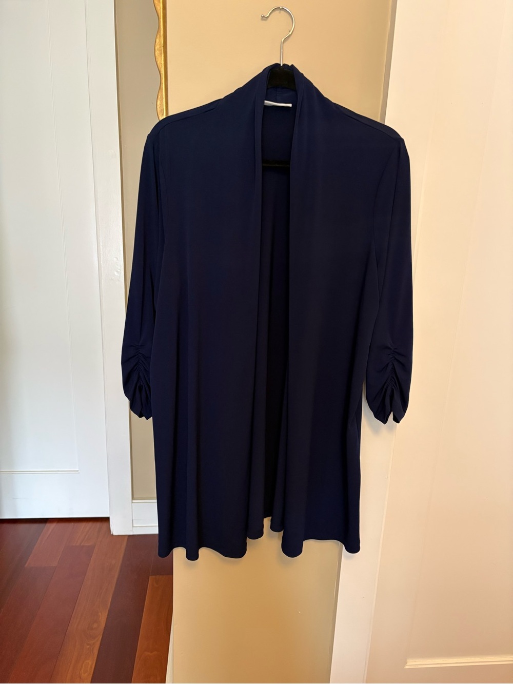 Susan Graver Navy Draped Open-Front Cardigan